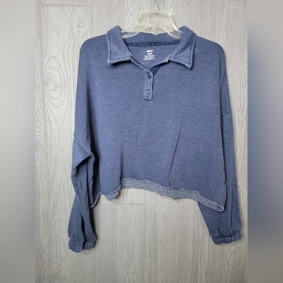 aerie Tops - Aeries Cropped Casual Blue Collared Sweater.